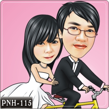 Q版雙人漫畫 PNH-115-協力車婚紗Q版畫